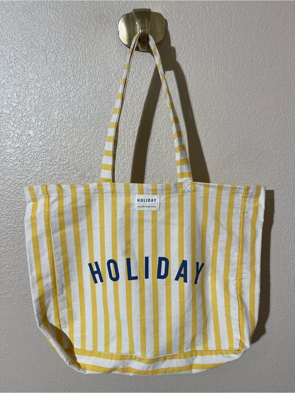 Sezane X Holiday Striped Tote Bag in Yellow/White